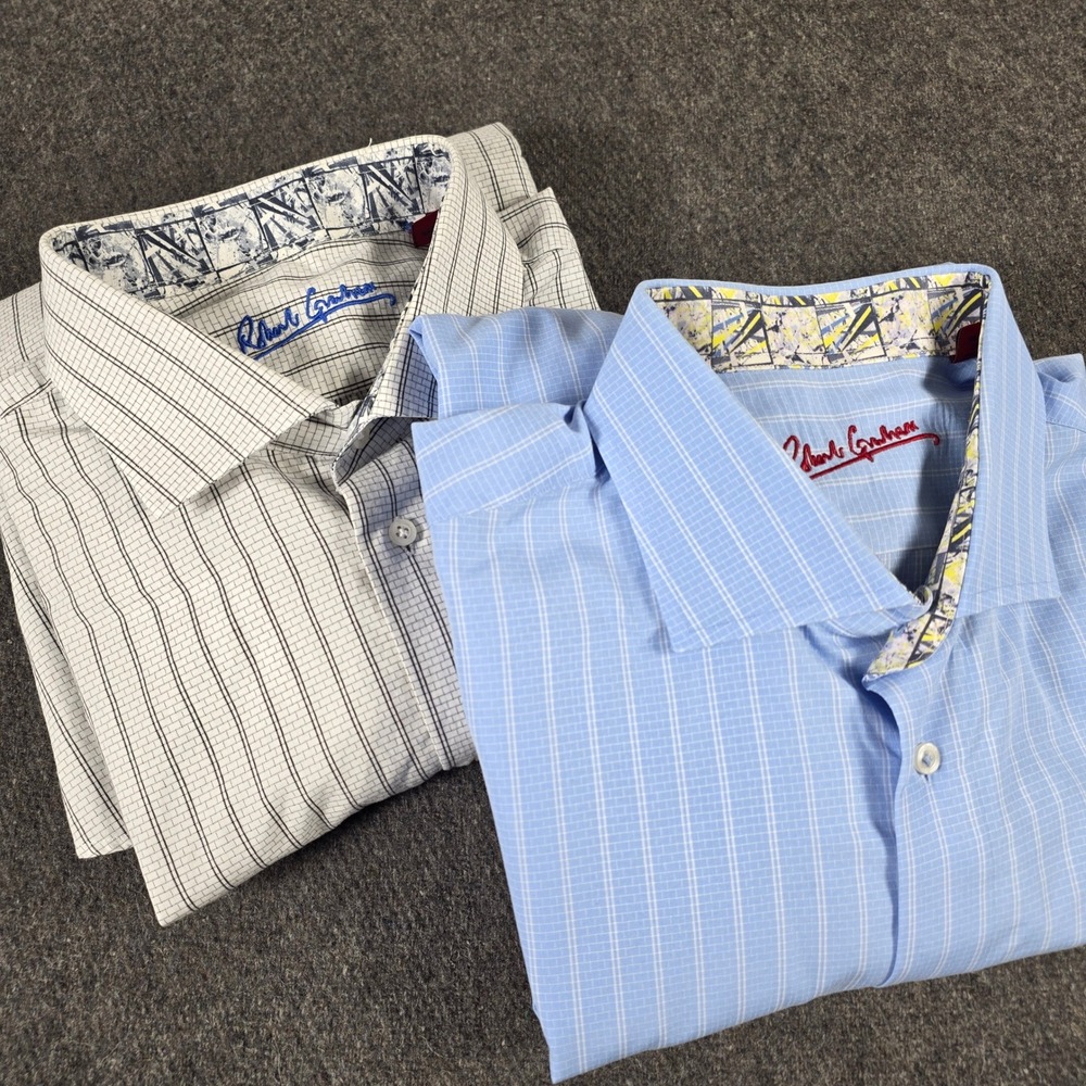 Robert Graham Button Down Shirt Mens XL Blue White Abstract Cuffs Lot of 2